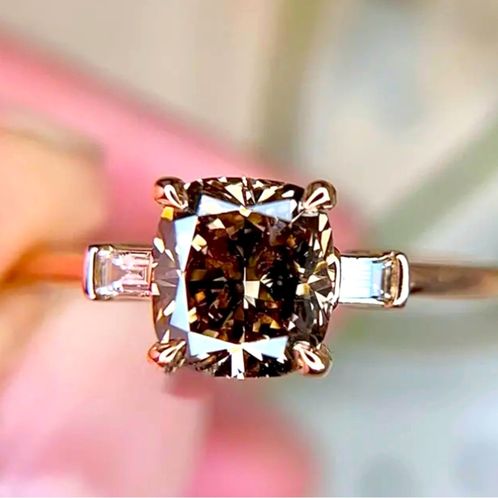 Coffee Colored Gem set in 14k Gold Plated Inlaid Zirconias Size 9